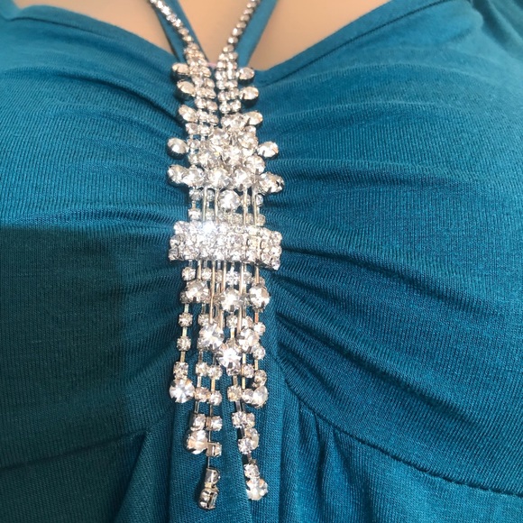 NWOT embellished teal tunic tank top, M - Picture 5 of 6